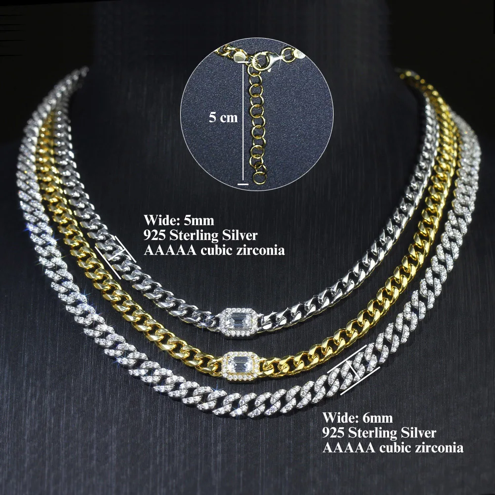 2022 new 925 gold 6mm argent pur italian iced out bling hip hop jewelry diamond moissonite cuban link chain 925 sterling silver