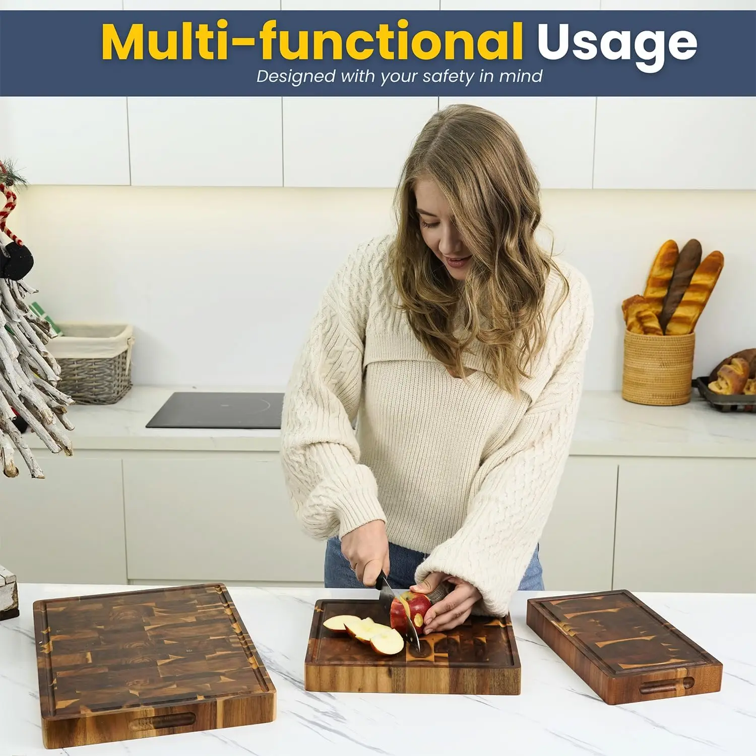 custom logo butcher block countertop chopping board set light wood red   wooden cutting board with laser engraving