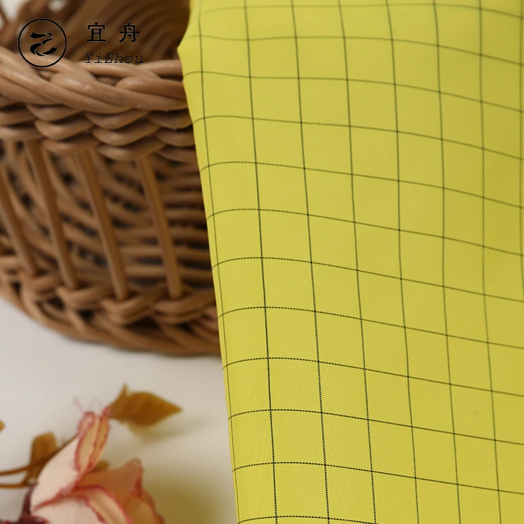 F210D  Hot selling 210T anti-static taffeta fabric plaid yellow colour 100% polyester trousers fabrics