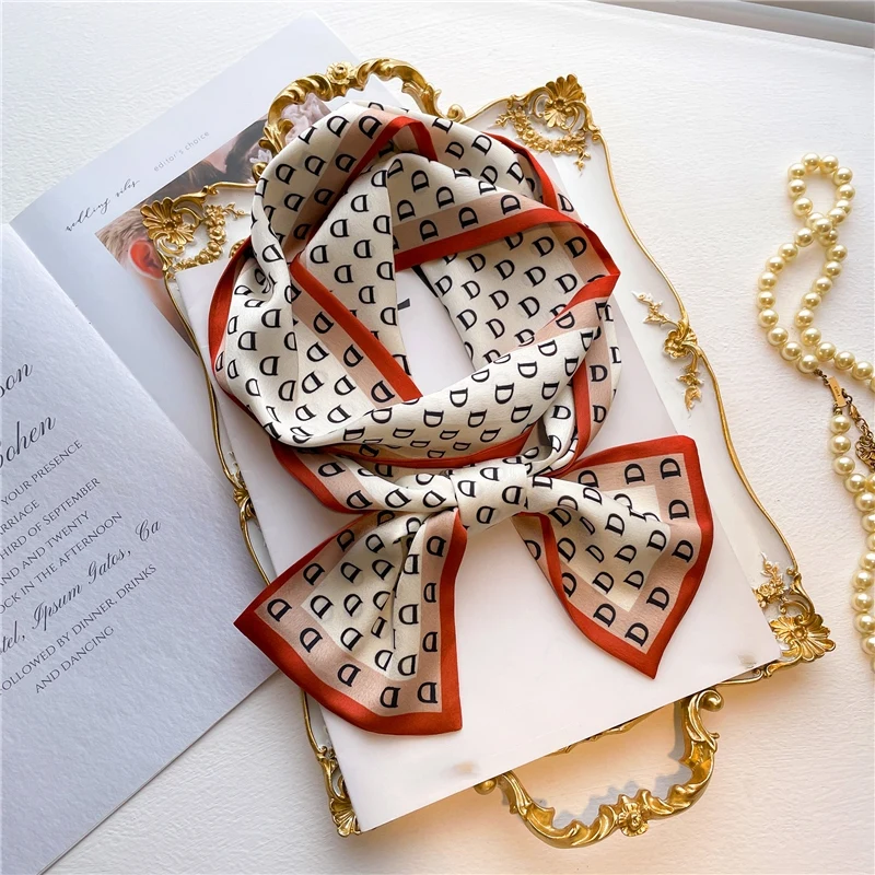 Spring Summer Satin Long Hair Tie Bag Wrist Scarf For Women Hair Accessory New Print Bag Ribbons Head Scarf Neckerchief