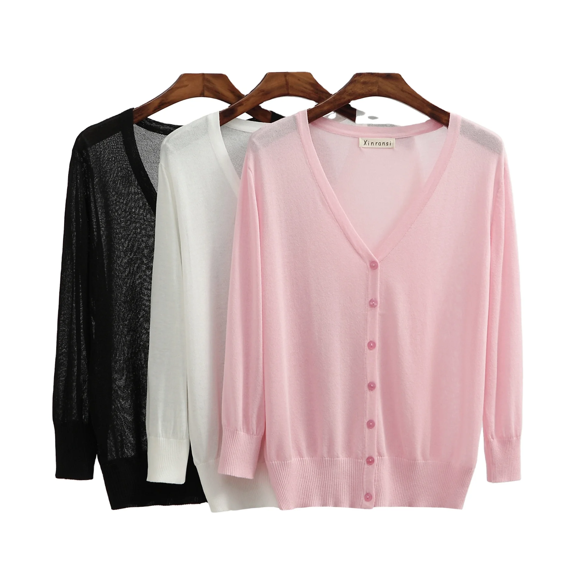 
Breathable Ladies Thin Sweater Womens Blue Buttoned Spring Cropped Cardigan 