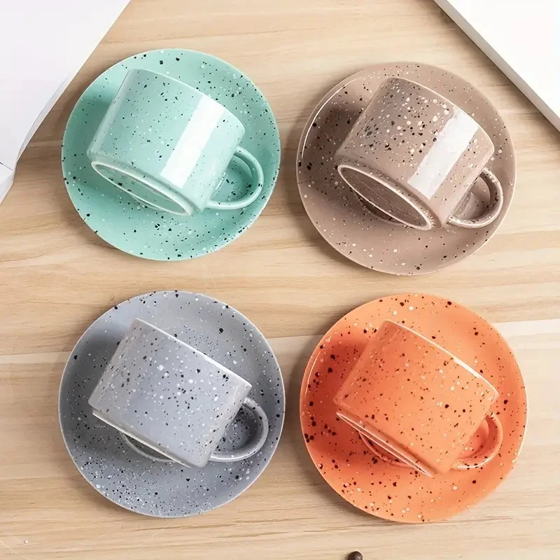 Wholesale Speckled Design Cafe Colorful Dotted Glaze  new bone china Coffee Cup Customized Ceramic coffee cup and saucer