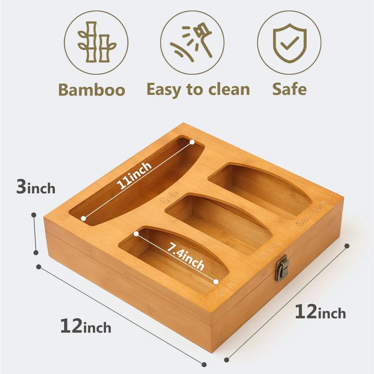 Bamboo and wood preservation bag storage box kitchen drawer organizer storage box wooden multi-grid ziplock bag garbage bag stor