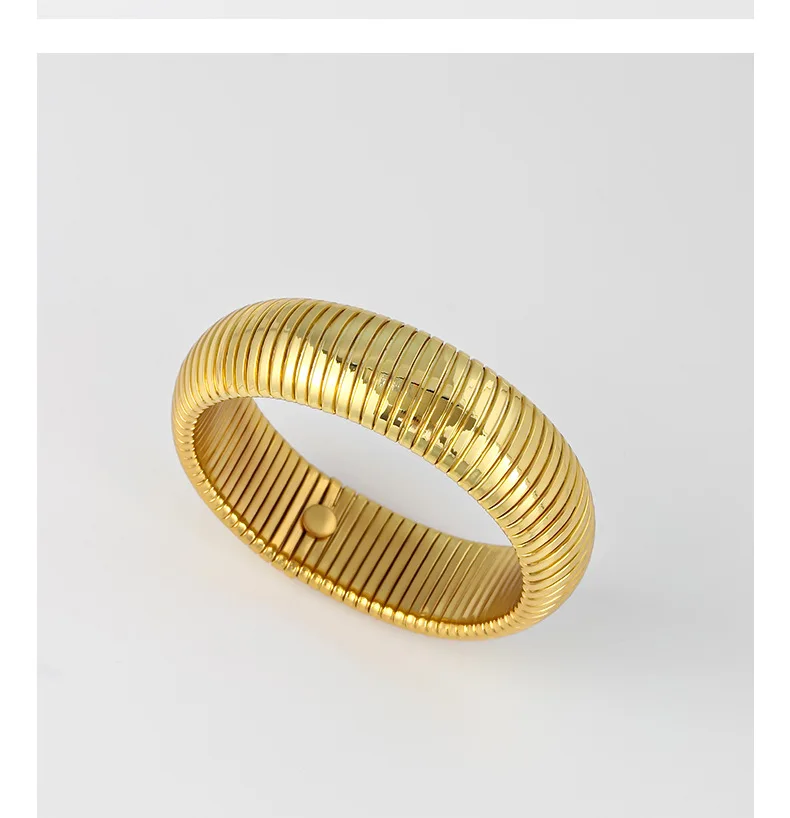 Trendy Stainless Steel Spring Elastic Soft Flexible 20mm width 54g Bracelet Jewelry Simple 18K Gold Plated Bangle For Women