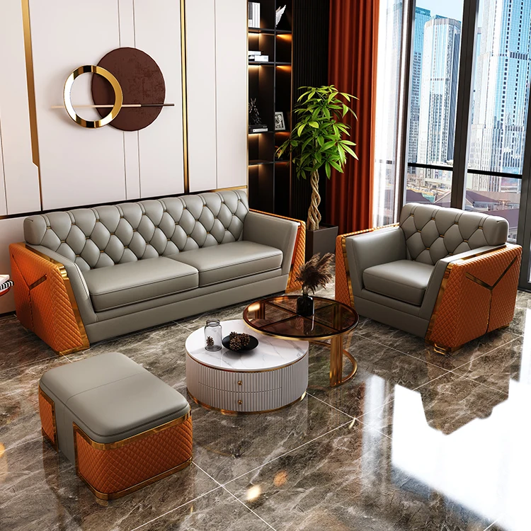 Light luxury leather sofa modern living room design chesterfield sofa set furniture for home hotel office