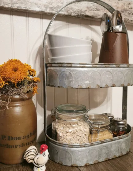 Metal iron tiered trays with handle Easter bunny eggs twine wrapped Easter eggs gift farmhouse rustic decoration