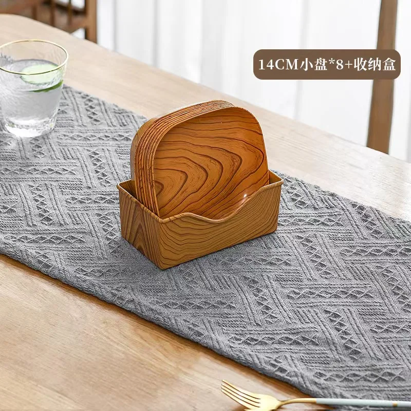 Hot Sale Simple wood grain bone spit dish set home commercial afternoon tea fruit plate nut snack plastic plate