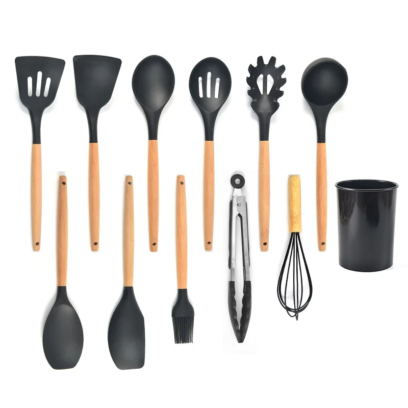 Amazon hot selling t kitchenware gadgets accessories products soft 12pcs silicone kitchen tong utensils set