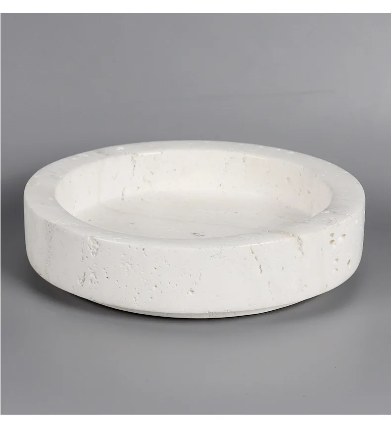HZX Natural Marble Vase Travertine Stone Round Flower Plant Growing Pot Tray white black Home decoration