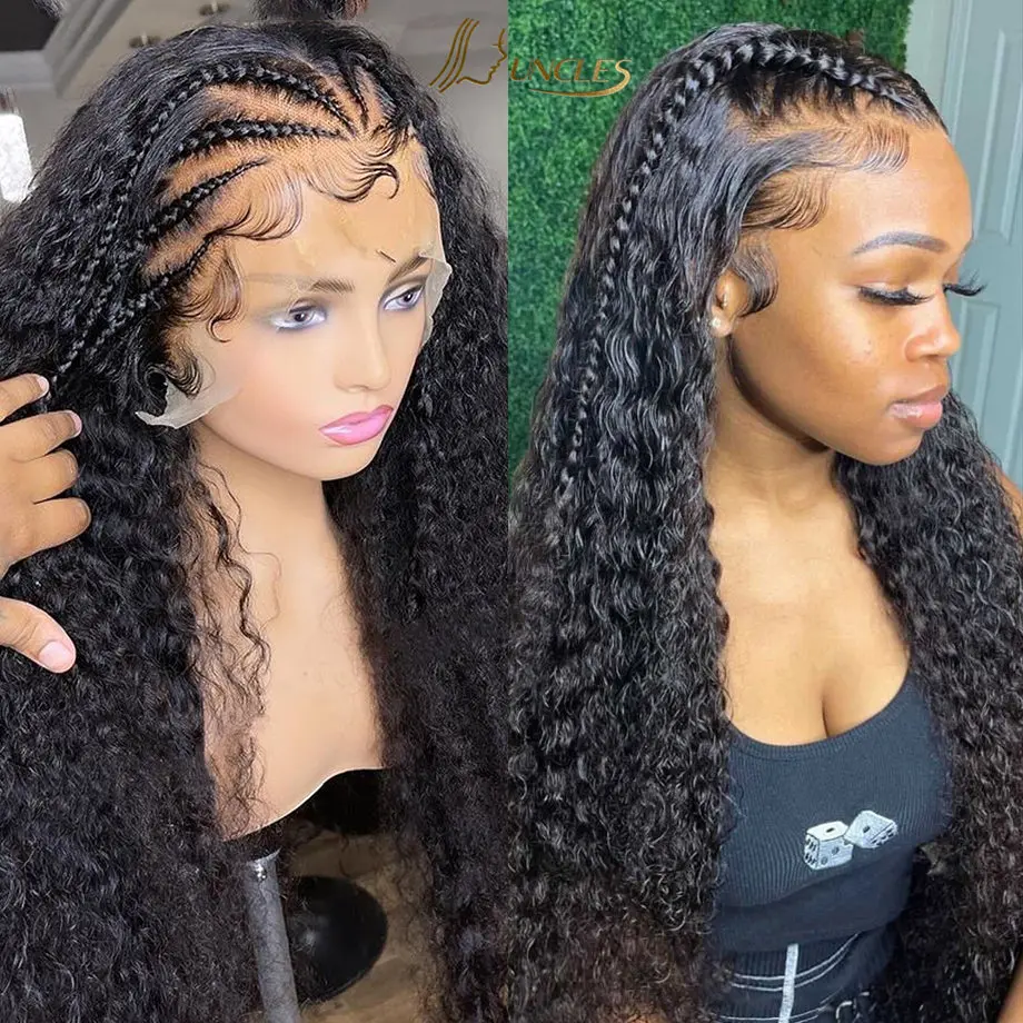 Uncleswig wholesale transparent lace braided curls wig for black women glueless braided laces wig vendors 100% virgin human hair