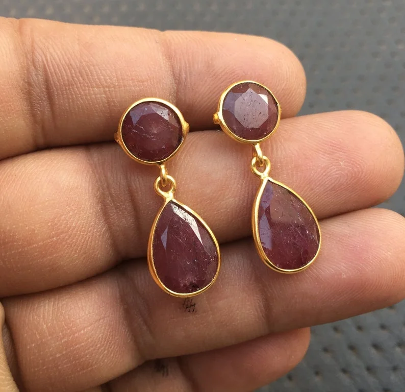 Sterling Silver 925 Jewellery 1 Pair Wholesale Offer Finest Quality Natural Ruby Gemstone Long Dangling Earring