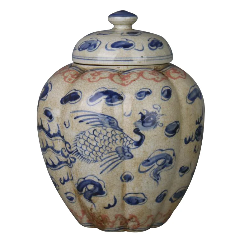 Antique Hand Painted Blue and White Dragon Pattern Porcelain Temple Ginger Jars