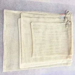 In stock recycled eco friendly cotton mesh bag,mesh drawstring bag,mesh bags for fruits and vegetables