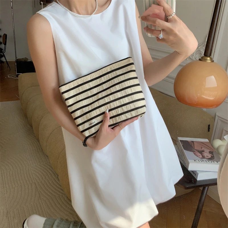 Экологичные хлопчатобумажные парусиновые косметички дорожный Органайзер из полосатой ткани сумка для хранения косметики на