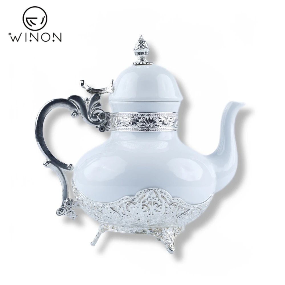 Saudi Arabia Turkish Golden Plated Tableware Metal Decorative Ceramic Tea Pot