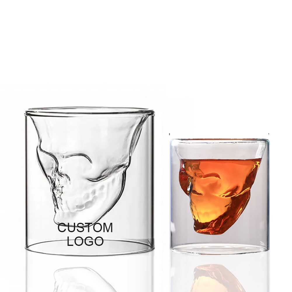 Skull shaped double wall shot glass cups Halloween gifts skull glasses
