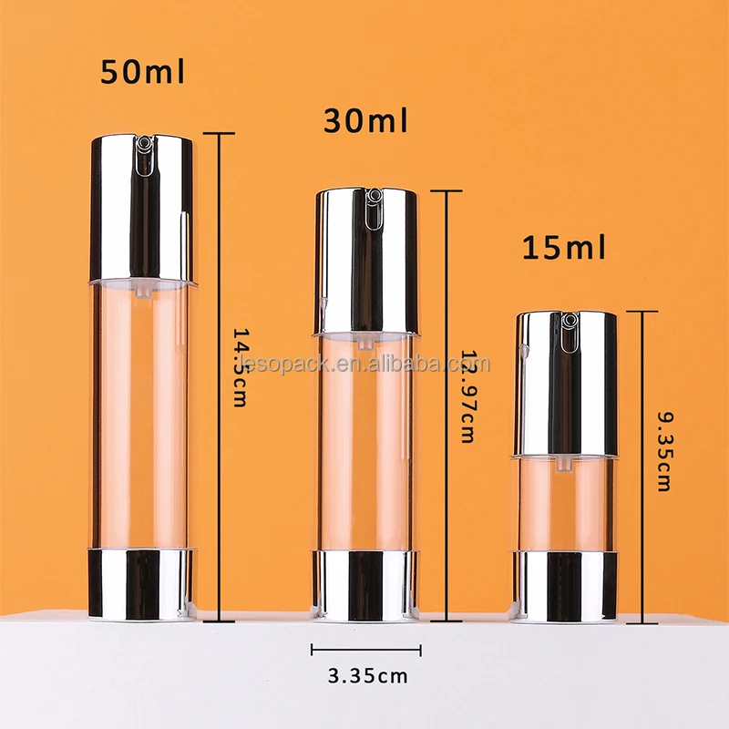 Luxury Cosmetics 15/30/50ml silver lotion airless pump bottle in stock eye cream bottle