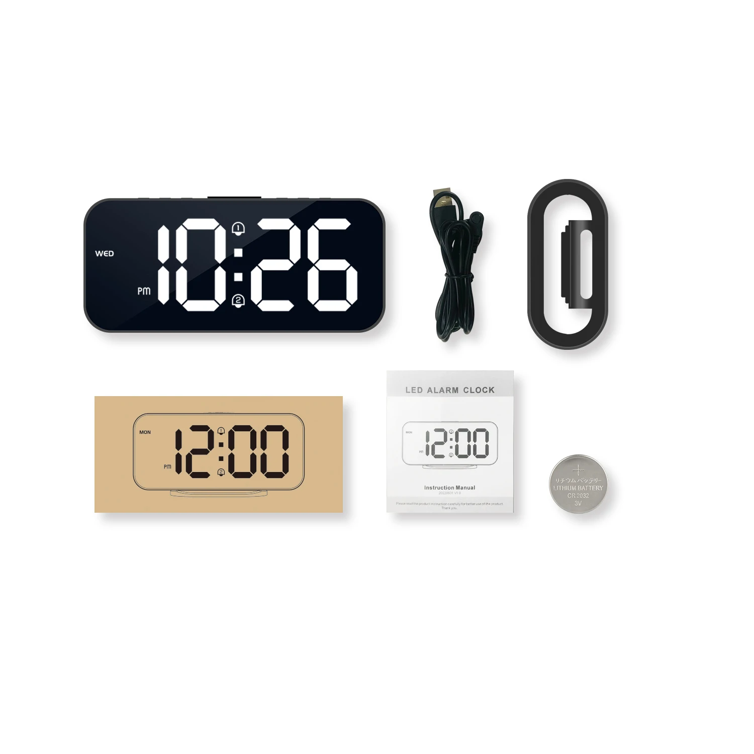 Digital Alarm Clock with 2 Alarms Snooze Desk Table Clock Night Mode USB Electronic LED Wall Clock