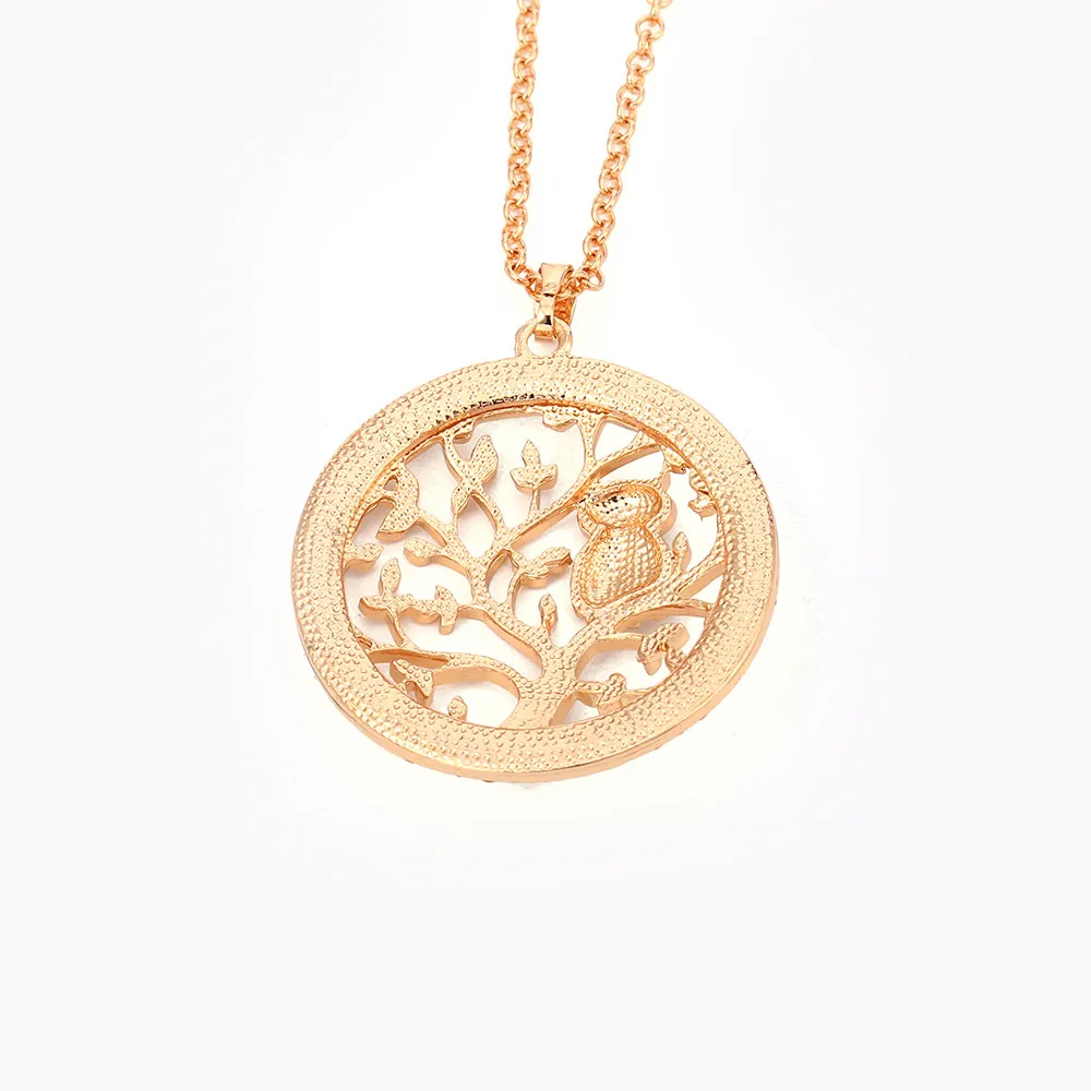 Factory Wholesale New Fashion Alloy Pendant Rhinestone Gold Rose Gold Tree Of Life Owl Necklace For Girls Gift