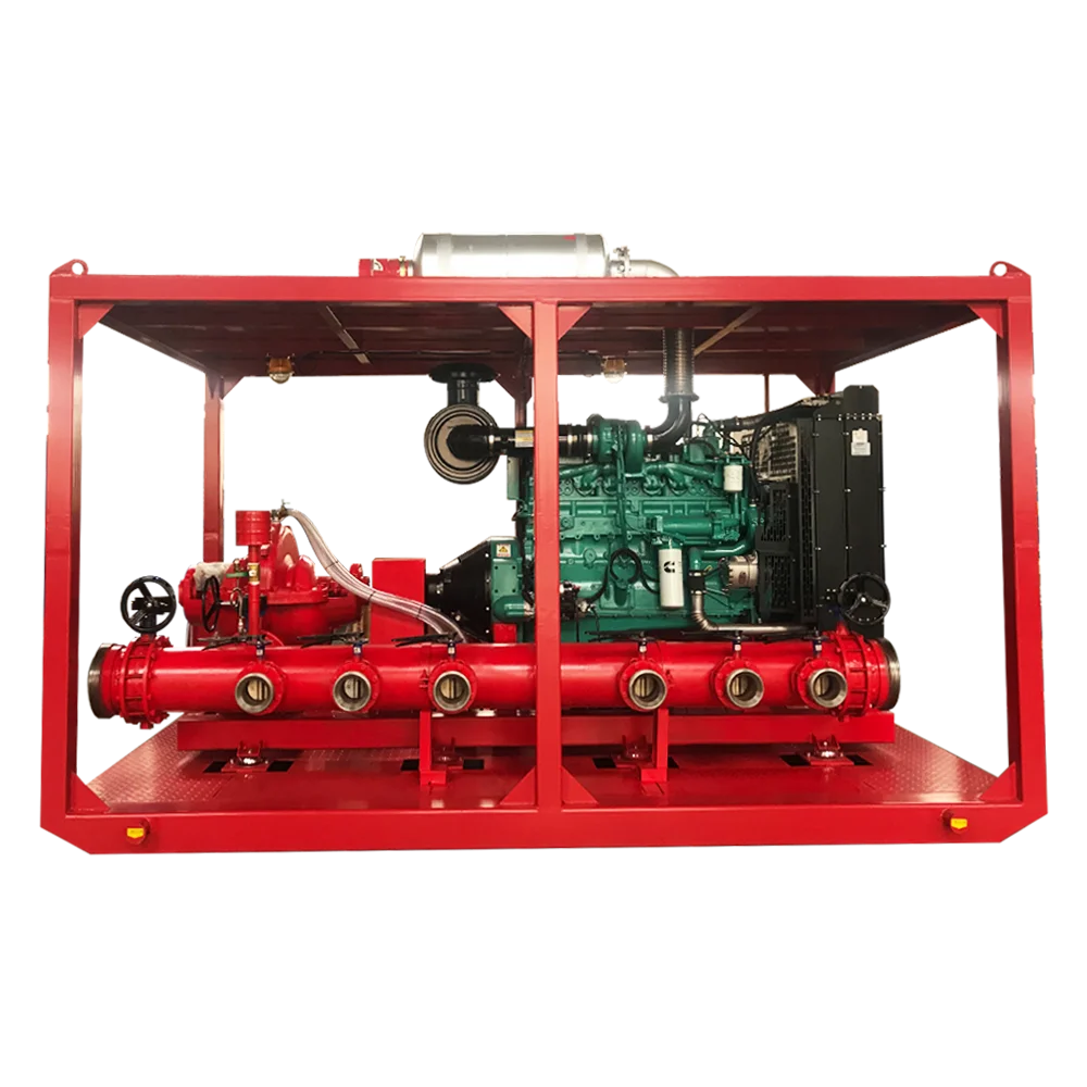 Marine high flow self-priming centrifugal pump driven by diesel engine