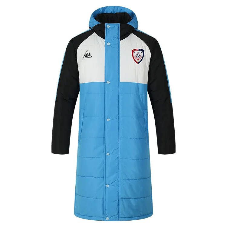 Wholesale Price Casual Sport Windproof  Long Cotton Jackets with Hood Custom Football Team Logo Winter Cotton-Padded Coats