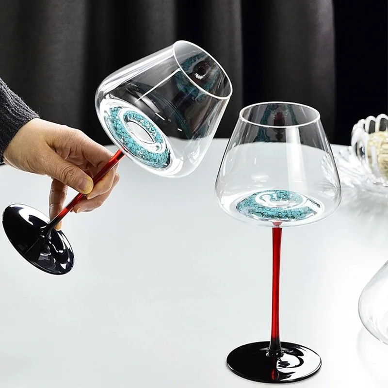 European Black Base Turquoise Glass Factory Direct Red Wine Burgundy Goblet Drinkware for Buy More Discounts
