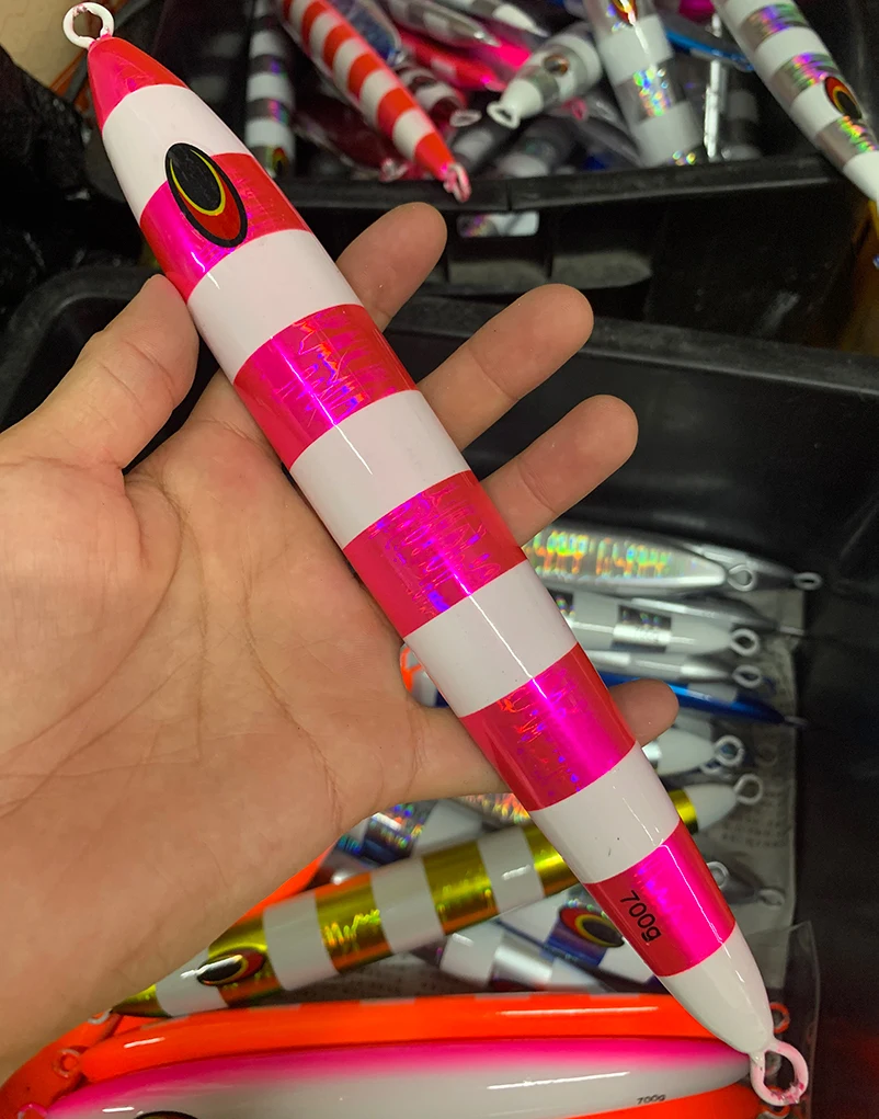 wholesale Customized 600G 700G Sea Bass bait metal lead hard fishing lure fast jig lure metal luminous spoon jigging lure