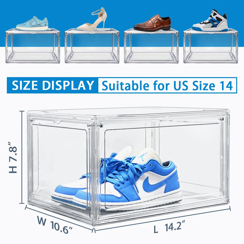 USA Stock Drop Shipping Clear Plastic Shoes Box Figures Storage Bins Acrylic Containers Sneakers Boxes with Magnetic Door