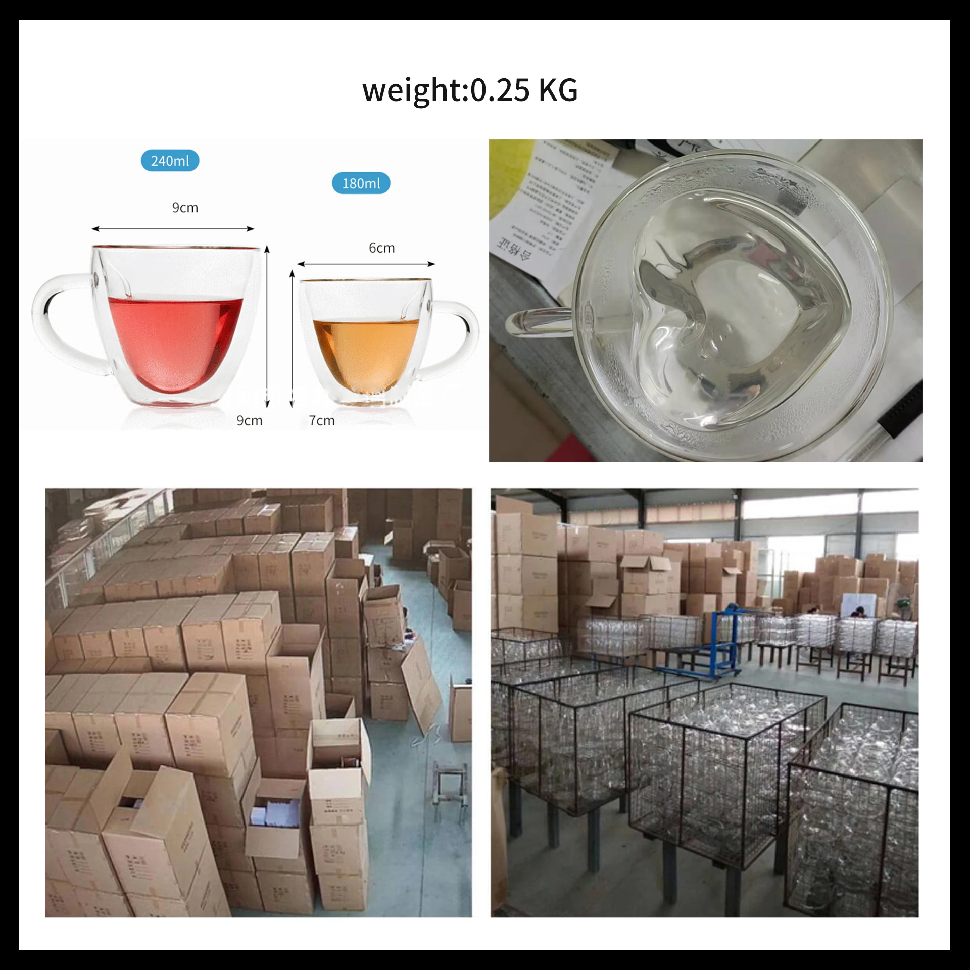 Wholesale O351 Creative Clear Glasses 180 240ml Coffee Mug Transparent Love Cup Heart Shaped Double Wall Glass Mugs