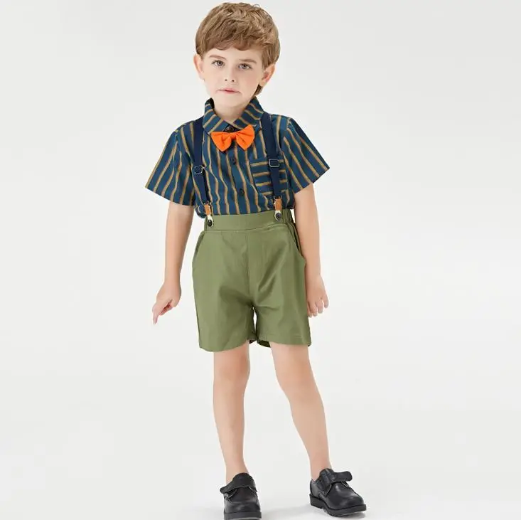 
Baby Little Boys Summer Outfit Shirt Bowtie Vest Suspender Pants Shorts Gentleman Set Overalls Clothes 