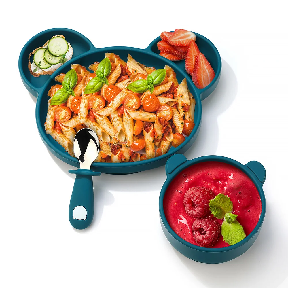 Силиконовая детская тарелка с всасывающей подставкой для кормления набор панды Нескользящая детская тарелка для кормления детей