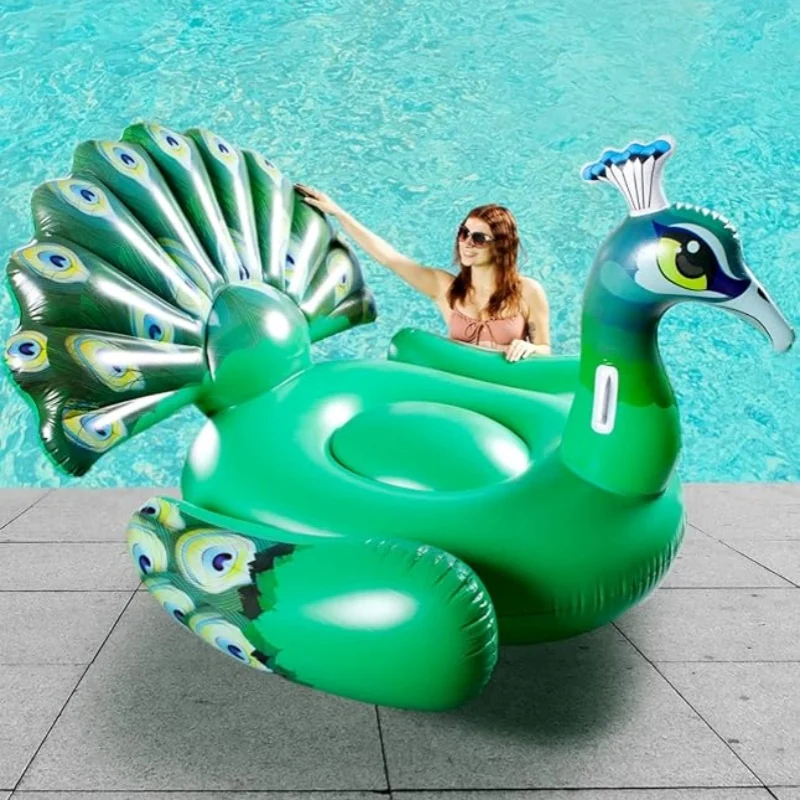 Customizable Large Floating Boat Green Peacock Portable Water Riding Toy Inflatable Row Float Toy Customizable Green Peacock