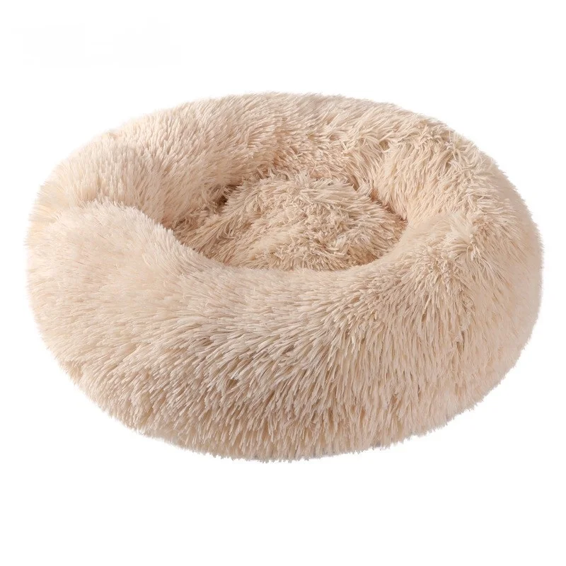 2024 Sustainable Removable Cat Dog Cushion Mat Comfortable Plush Round Donut Pet Bed Washable Soft Fuzzy Calming Luxury Dog Beds