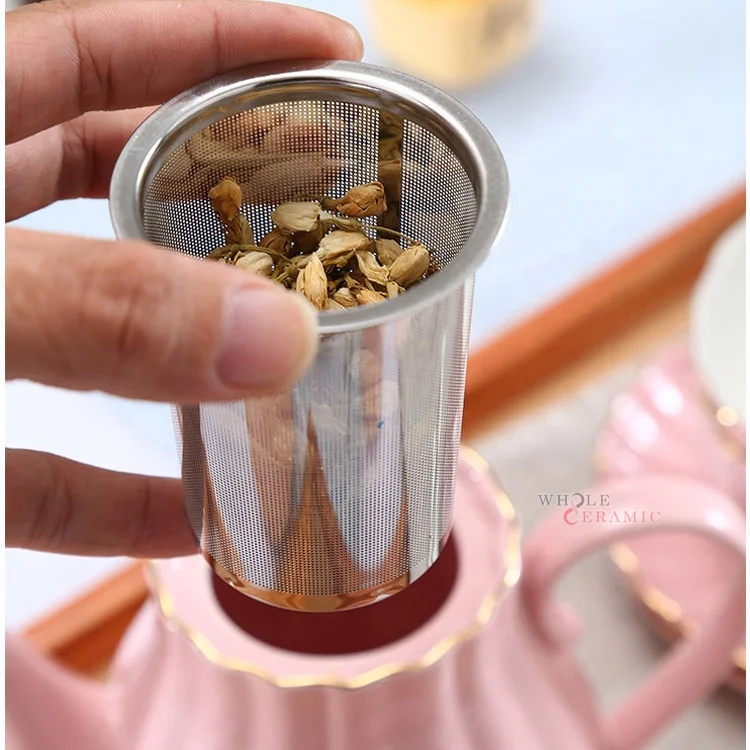 Good Quality Creative Candy-Colored Gold Rim Ceramic Coffee Set Mug Cup Saucer Pot Milk Jug Sugar Bowl Tea Set