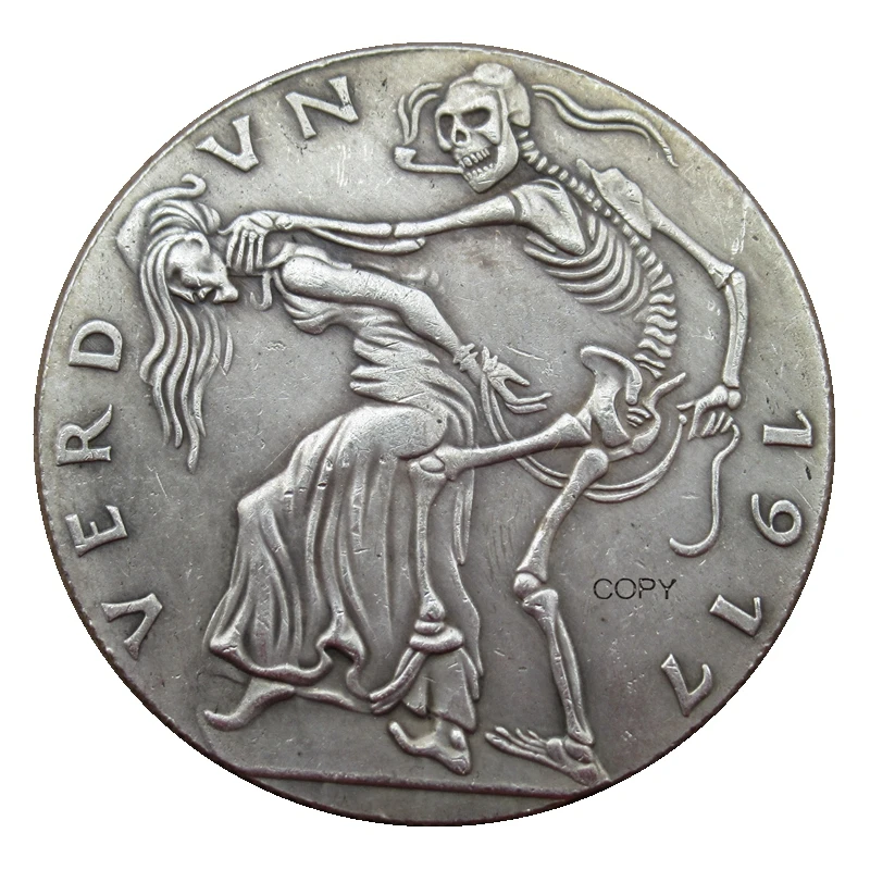 Reproduction German Verdun 1917 ,Cast Bronze Medal By Karl Goetz, England and France As DEA Silver Plated Coins