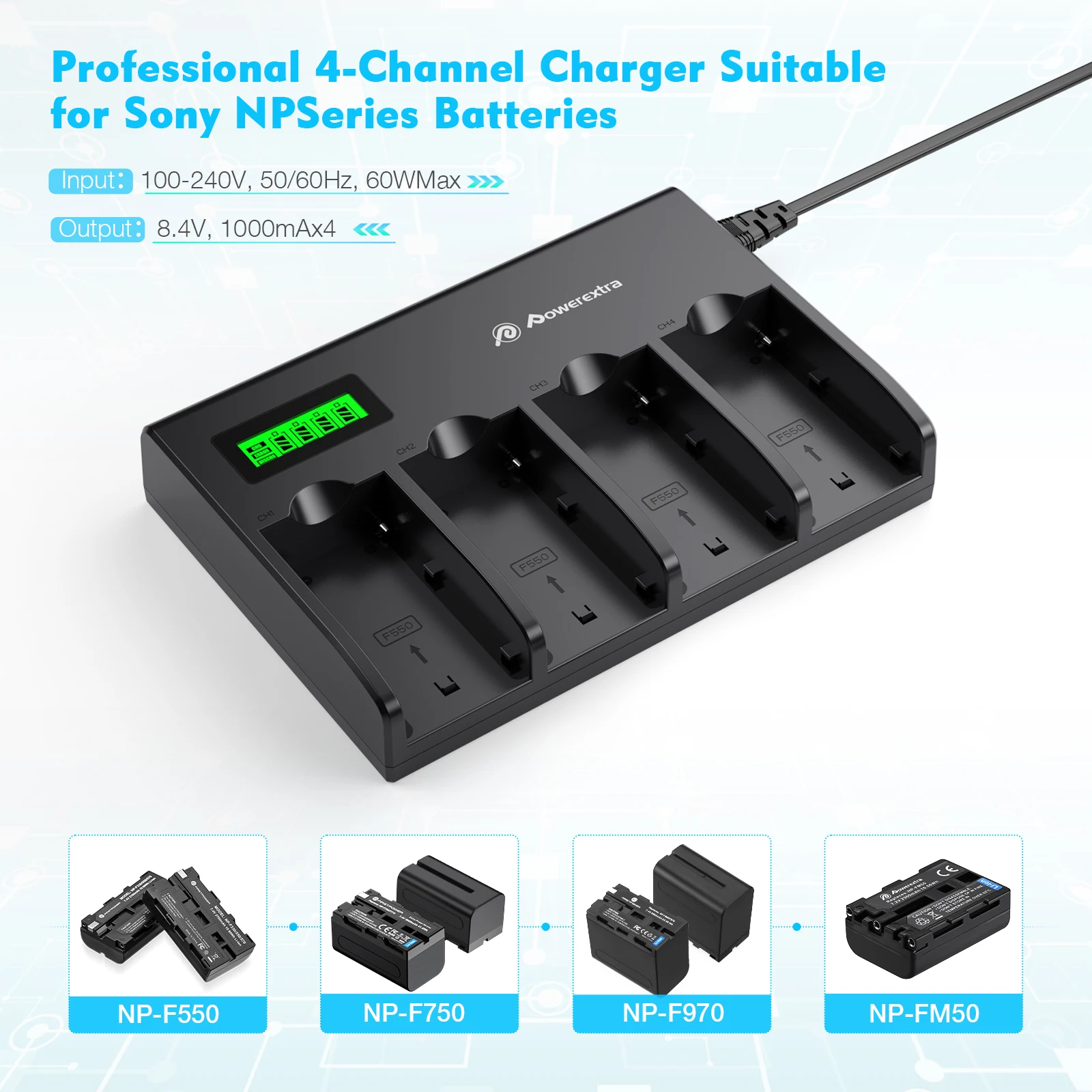 Universal 4 slot AC100-240V LCD Portable Digital Batteries Charger For So ny NP-F730 NP-F750 NP-F760 NP-F770