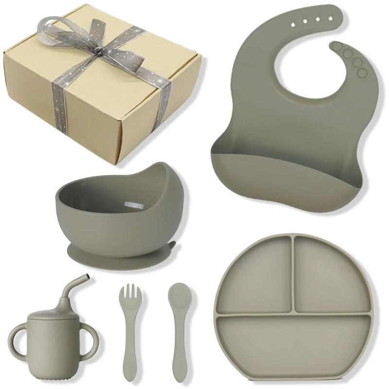 Amazon New Hot Sell custom silicone bibs spoon bowl Waterproof Baby Plate Chuck Sets Kids Dining Silicone Tableware For Children