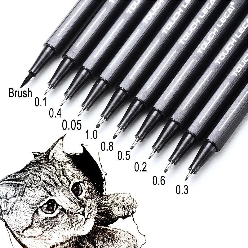 10Pcs Set Art Marker Fineliner Pen Black Ink Pigment Liner Micron Tip For Manga Comics Drawing Sketch Drafting