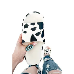 New Fashion White Cow Animal Print Cork Soled Slippers Soft Rubber Slippers Sole