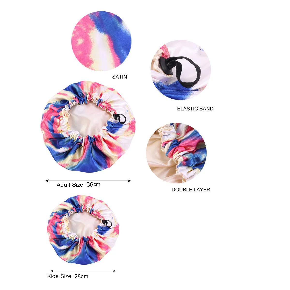 Hot selling Designer Women Kids Reversible Tie Dye Silk Satin bonnets With Drawstring Colorful Silky Mommy And Me Bonnets