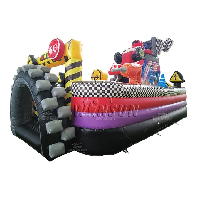 USA top sale factory inflatable race car inflatable obstacle course run ride bounce house combo slide equipment sale and rent