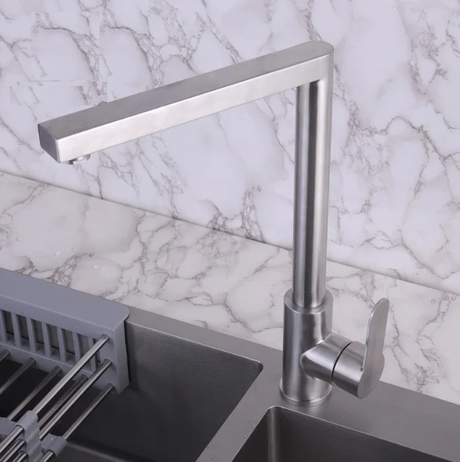 Everstrong Z2006 stainless steel square 304 kitchen skin mixer faucet with cold and hot water function