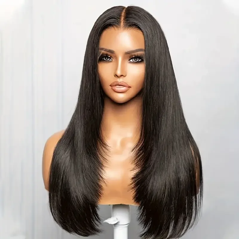 Foxen Inner Buckle Cute Straight Lace Front Layer Wigs Human Hair Layered Lace Wig Easy to Wear Glueless Wigs for Black Women