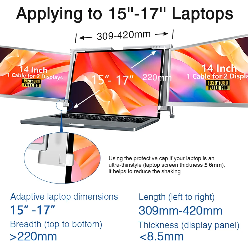 2023 New design 14inch Large Space Full HD 1080P Double Monitor IPS Triple Laptop Screen Laptop Extender