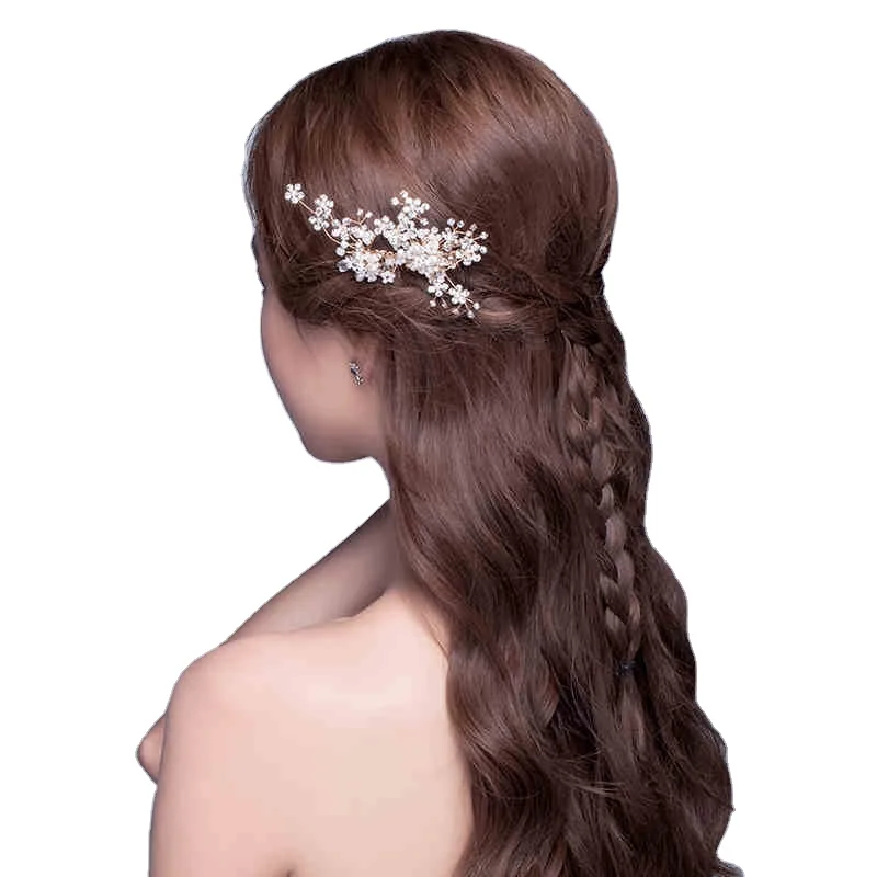 Bridal jewelry golden alloy rhinestone tiara comb women hair accessories simple wedding ceremony headpiece