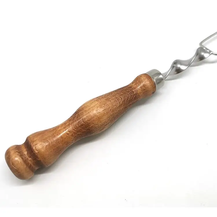 BBQ Metal Kabob Grill Skewer Stainless Steel Barbecue Skewer Sticks with Extra long Wooden Handle for Meat Veggies Grilling