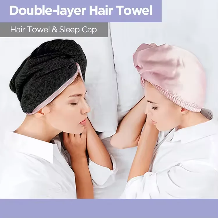Satin Silk and Microfiber Double Sided Use Hair Drying Cap Bathroom Satin Lined Turban Towel Microfiber Hair Drying Towel Cap
