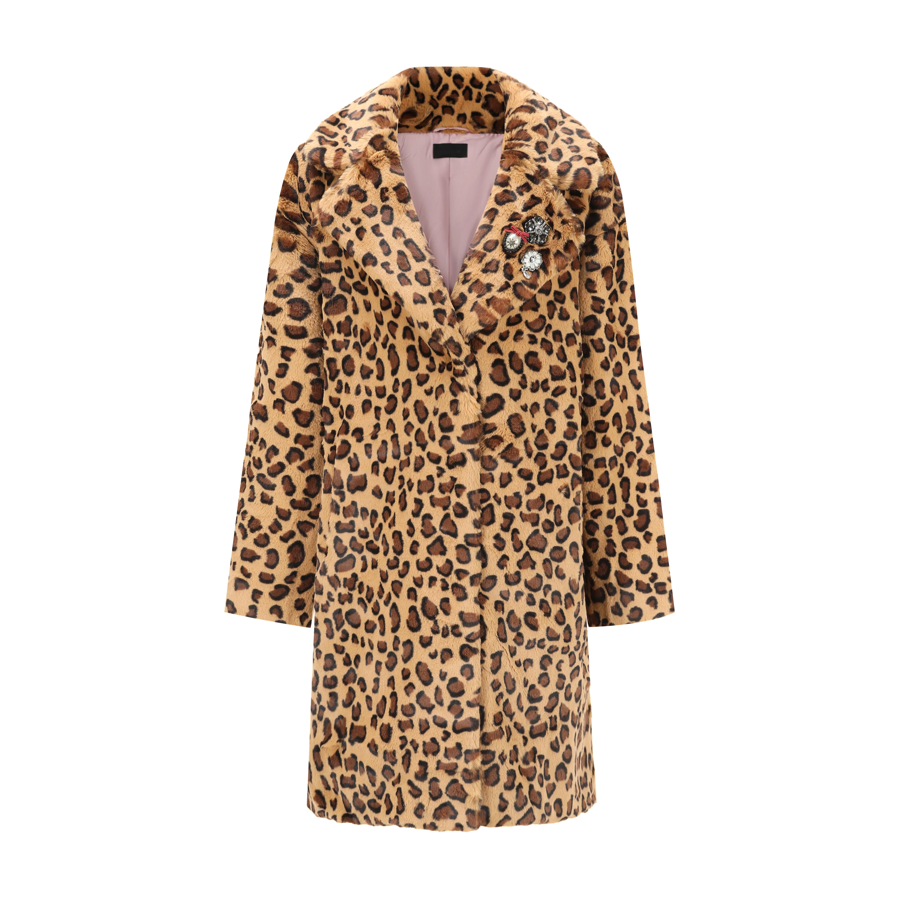 2022 New Women Leopard Print Fake Fur Long Jacket Warm Style New Design