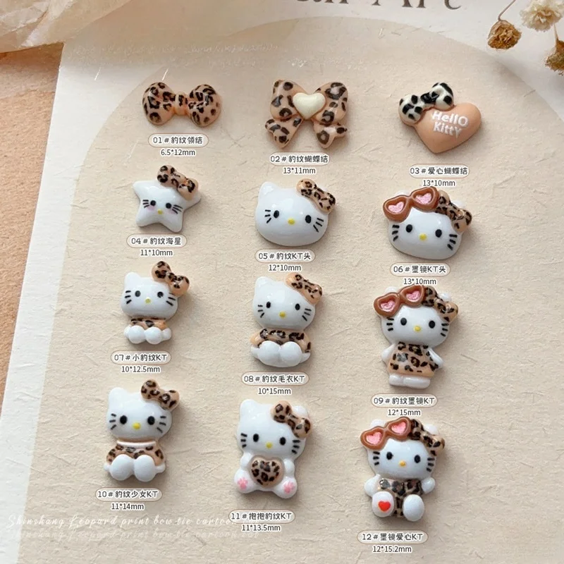 Leopard Print KT Cat Nail Accessories New Cute Cartoon Cat Bow Love Nail Accessories
