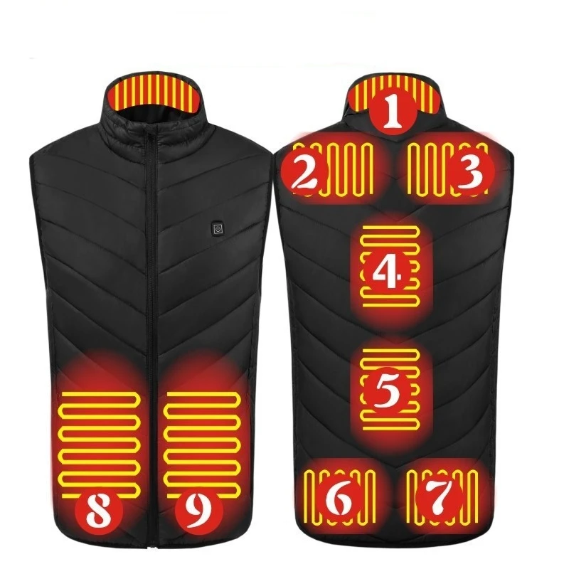 In Stock 9 Heating Zones Heated Vest Winter Outdoor Control Temperature Usb Charging Waistcoat Warming Heated Clothes Vest